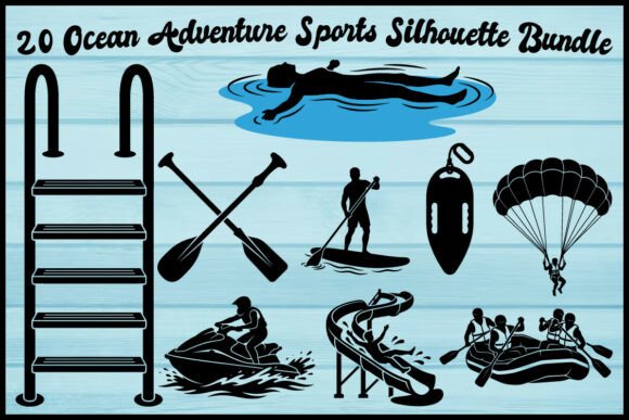 Download 20 Ocean Adventure Sports Silhouette Set - Adventure sports Collection